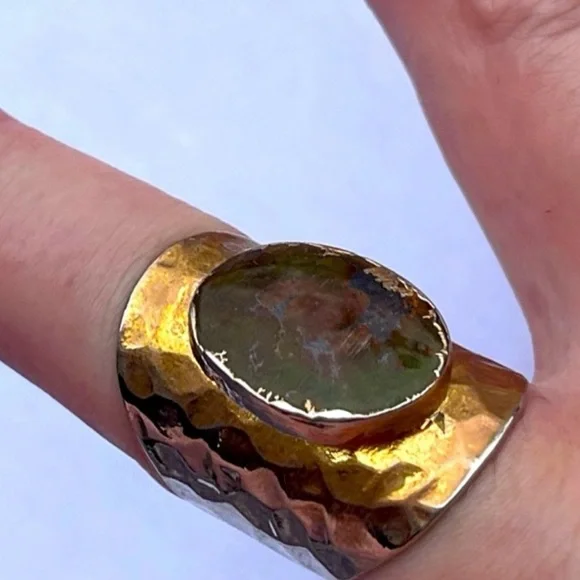 7.5 7.75 8 Moss Agate Gem Gemstone Fine Art Ring Solid Metal Plated Gold Filled